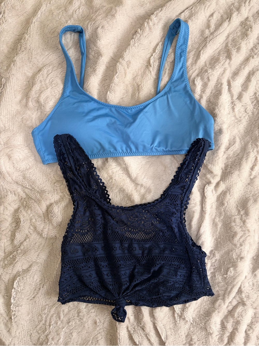 ✨3/$30 Blue Top & Navy Lace Crop Top Bikini Duo